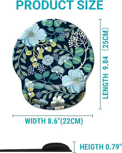 Floral Flower Mouse Pad with Wrist Rest, Ergonomic Cute Gel Mousepad Wrist Support, Computer Gaming Mouse Pad with Pain Relief Non-Slip PU Base for Desk Accessories Home Office Decor Supplies