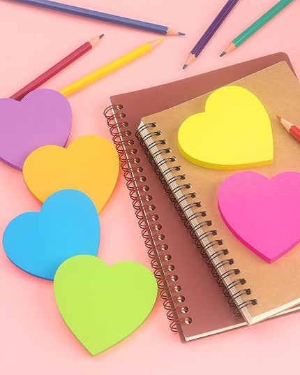 Heart Shape Sticky Notes 6 Color Bright Colorful Sticky Pad 75 Sheets/Pad Self-Sticky Note Pads