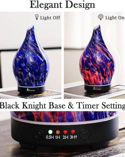 Porseme 150ml Essential Oil Diffuser Glass Color Changing Aroma Air Diffusers Aromatherapy Ultrasonic Cool Mist Humidifier 6 Running Hours Waterless Auto-Off for Sleeping Yoga Office Spa (Deep Blue)