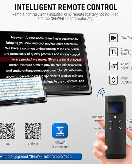 NEEWER Basics X12B Aluminum Alloy Liftable Teleprompter 12" Compatible with iPhone iPad Tablet Phone Camera, No Assembly/Remote & App Control with Cleaning Cloth, for Online Teaching Live Streaming