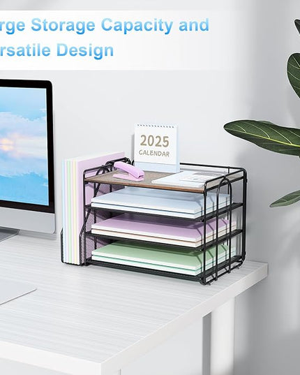 Spacrea Desk Organizers and Accessories, Paper Organizer for Desk with File organizer, Desk Accessories & Workspace Organizers for Catalog & Reference Racks (Wood)