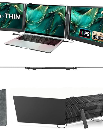 14" Triple Laptop Screen Extender, Ultra-Thin Lightweight FHD 1080P IPS Laptop Monitor Extender Portable, Extended Screen for Laptops 13-17.3" Compatible with Wins Mac Chrome Dex Phone Travel Work