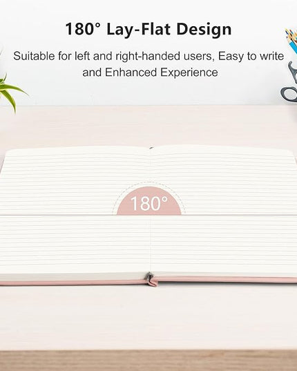 RETTACY Lined Journal Notebook, 192 Numbered Pages, A5 Medium Size (5.7'' x 8.3''), for Men & Women, Journaling, Writing, Work & Office, Leather Hardcover, 100 GSM Thick Paper (Rose Gold)