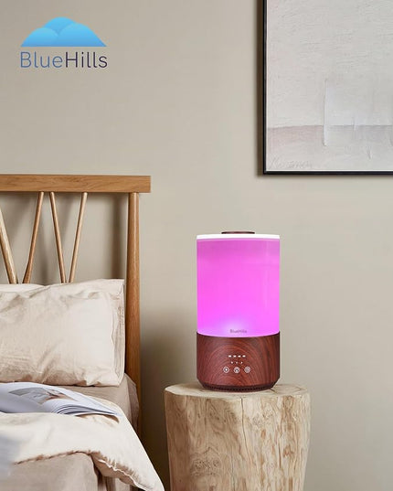 BlueHills Premium 4000 ml Tall Essential Oil Diffuser 4L 4 Liter 50 Hour Run with Remote Timer Aroma Humidifier 1 Gallon Big Capacity High Mist Output for Large Room Lights Dark Wood Grain XL T402