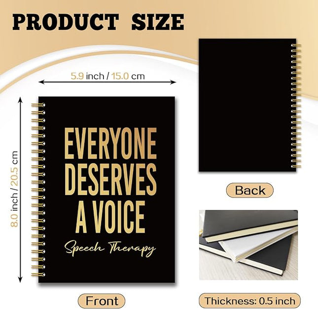 YAZMEEN Speech Therapy Black Gold Spiral Notebook（160 Pages） Everyone Deserves A Voice Blank Hardcover Notebook SLP Gift Funny Notebook Gift for Speech Therapist Speech Language Pathologist Assistant