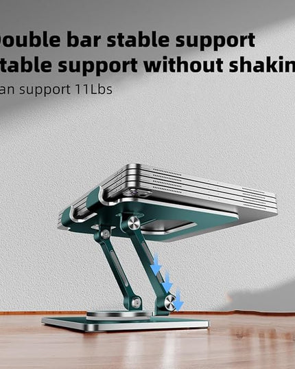 iPad Holder Stand, Tablet Holder with Thickened 360° Rotating Base Dual Rod Adjustable Aluminum Stand for All 4-12.9’’ iPad Surface Samsung Phone Tablet Kindle E-Reader and More, Space Gray
