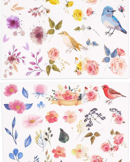 Knaid Watercolor Birds and Flowers Stickers Set - Decorative Sticker for Scrapbooking, Kid DIY Arts Crafts, Album, Bullet Journaling, Junk Journal, Planners, Calendars and Notebook