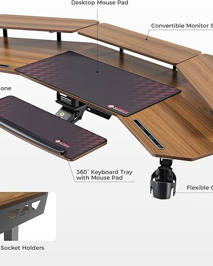 EUREKA ERGONOMIC Standing Desk Adjustable Height, Computer Desk w Keyboard Tray 72" Gaming Music Studio Desk LED Monitor Stand,Dual Motor,Slot Design,Walnut