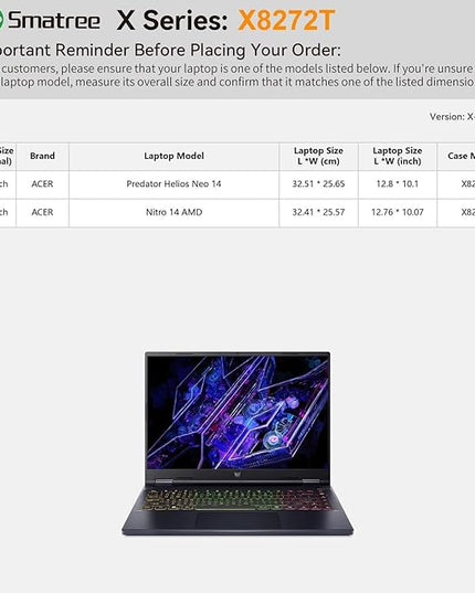 Smatree Hard EVA Protective Sleeve Case Compatible for 14.5 inch Acer Predator Helios NEO 14 Gaming Laptop, for 14.5 inch Acer Nitro 14 AMD Waterproof Sleeve (X8272T)