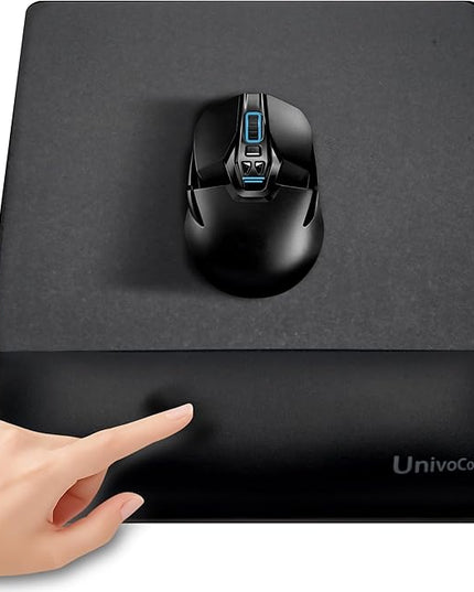 univo colors Design-Wave Wrist Rest Mouce Pad,PE Mouse Sliding Panel+Artificial Sheepskin+Memory Foam+Ergonomic+Anti-Slip Gel,Resilience Support During Work and Gaming,Mouce Accessory,Black
