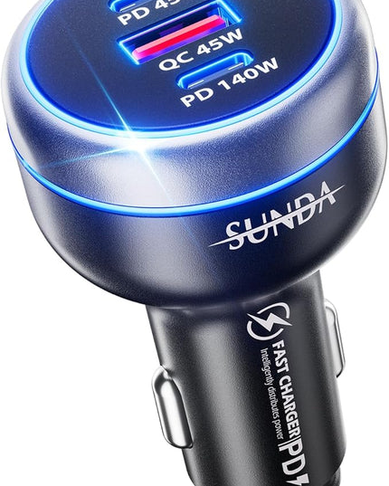 SUNDA 230W USB C Fast Car Charger, 3-Ports Mutiple Car Charger Adapter, Fast Charging PD140W/PPS63W/QC45W Compatible with iPhone17/16/15/MacBook/iPad/Laptop/SamsungS25, Cigarette Lighter USB Charger