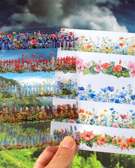 20 Sheets Gardening Scene Pre-Cut Sticker Book for Junk Journal Supplies, Flower Fence Retro Wall Collage Background Journaling Stickers, PET and Washi Stickers for Adults Planner Bujo