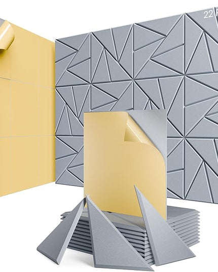 22 Pack Acoustic Panels with Self-Adhesive, 12"X 12"X 0.4"Sound Proof Foam Panels, Sound Panels High Density, Soundproof Wall Panels for Home Studio Office Smoke Gray