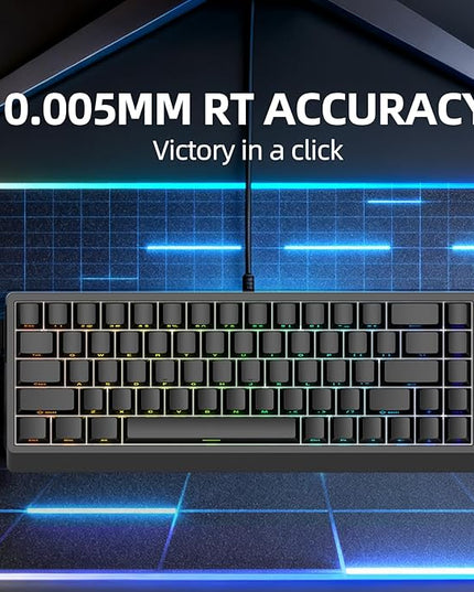 ND68 68 Keys Wired Magnetic Switch Keyboard, 0.005MM RT Accuracy, 8KHZ Polling Rate/Latency As 0.125MS/256KHZ Single Key Scan Rate/ARGB，Hot Swappable,Gasket Structure Gaming Keyboard（Black）