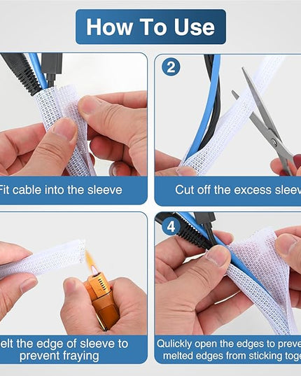 Nilight Cable Sleeve, 10ft-1/2inch Cord Management Sleeves, Braided Sleeving, Split Self Wrapping Wire Loom for Computer Electrical Automotive Harness Protector Organizer, White