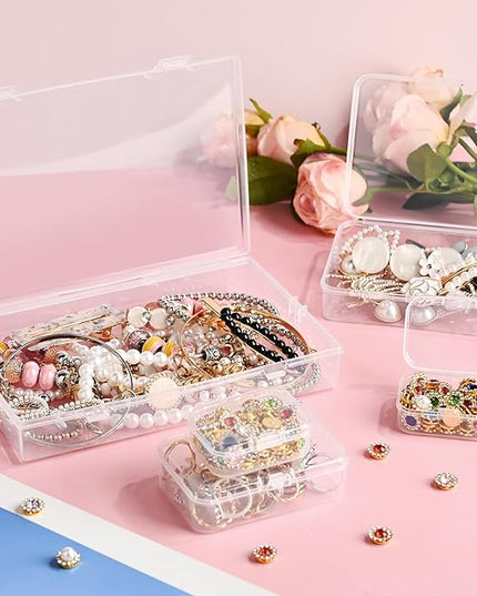 24 Pack Mixed Sizes Small Plastic Storage Containers, Mini Rectangular Small Items Organizer Boxes with Hinged Lids and Labels for Craft Jewelry Beads