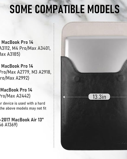 Allinside 13-13.3 inch Laptop Sleeve Case for MacBook Pro 14 2021-2024/MacBook Air 13 2010-2017/MacBook Pro 13 2010-2015, Waterproof PU Leather Laptop Sleeve Bag Protective Vertical Case Cover, Black