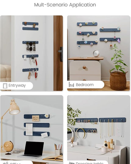 Fluxynara Cork Board Alternative Felt Strip Board 5-Pack 13"x2", Office Pin Board with 35 Push Pins, Adhesive Install for Bedroom Door & Home Office(Denim Blue)