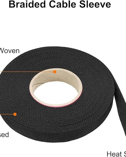 MECCANIXITY Braided Cable Sleeves Heat Shrinkable Fabric Sleeving, 1/2" 40ft Black 2:1 Ratio Heat Shrinkable Cord Protector for Harness Cable, Network Cable Protection, Cable Management