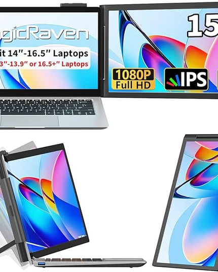 MAGICRAVEN Laptop Screen Extender, 15.6" FHD 1080P IPS Portable Monitor for Laptop 14-16.5" with USB-C/HDMI Port, Plug and Play Attachment Screen Extender for Windows/Mac/Android/Switch/PS5/Xbox