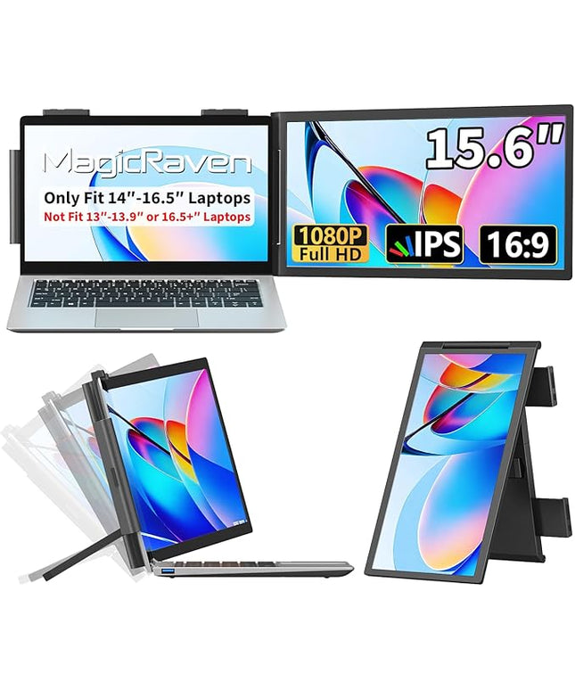 MAGICRAVEN Laptop Screen Extender, 15.6" FHD 1080P IPS Portable Monitor for Laptop 14-16.5" with USB-C/HDMI Port, Plug and Play Attachment Screen Extender for Windows/Mac/Android/Switch/PS5/Xbox