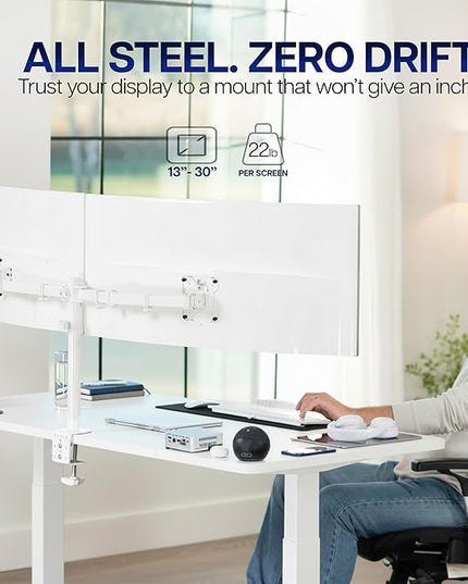 VIVO Dual Ultrawide Monitor Desk Mount, Heavy Duty Fully Adjustable Steel Stand, Holds 2 Computer Screens up to 38 inches and Max 22lbs Each, White, STAND-V038W