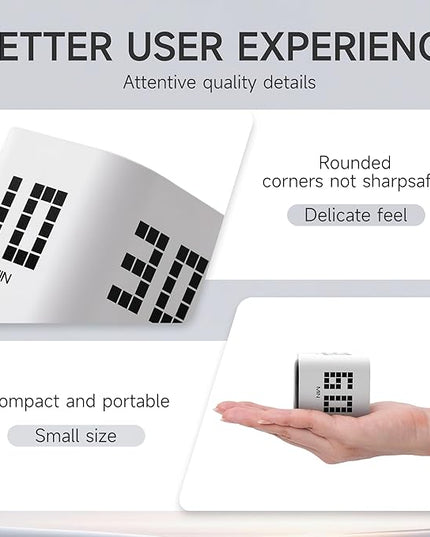Exlliy Rotating Productivity Timer 5, 10, 30, 60 Minutes Preset, Desk Cube w/Gravity Sensor for ADHD, Mute Functions, Ideal for Work, Study, Kitchen, Back to School (White)