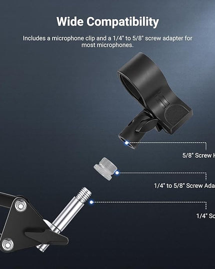 NEEWER Desktop Microphone Stand with Flexible Arm, Adjustable Desk Mic Clamp Holder Mount with Clip & 1/4" to 5/8" Adapter Compatible with Shure Razer Seiren Mini Audio Technica AT2020, MS042