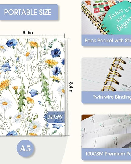 Ymumuda 2026 Planner, Daily Weekly Monthly Planner, 2026 Calendar Planner (Jan 2026 - Dec 2026), 8.4" x 6.3", Teacher School Student Work Agenda with Tabs, Ideal for School Office Supplies