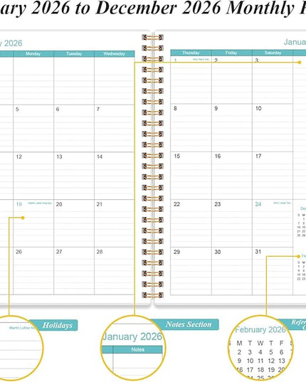 2026 Daily & Monthly Planner - One Page Per Day, Daily Planner 2026 from January 2026 to December 2026, Planner 26 with 12 Monthly Tabs, 6.4" x 8.5", Rose Leaf