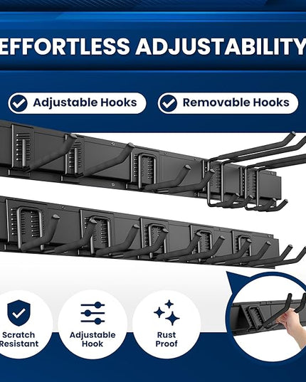64'' All-Metal Garage Tool Organizer Wall Mount – Heavy-Duty Tool Rack Holds 680 lbs, Adjustable Hooks for Garage, Yard, and Garden Equipment