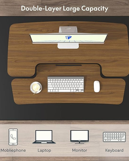 FLEXISPOT Standing Desk Converter 36in Sit to Stand up Riser Height Adjustable Monitor and Laptop Workstation with Spacious 2-Tier Desktop, Walnut Color