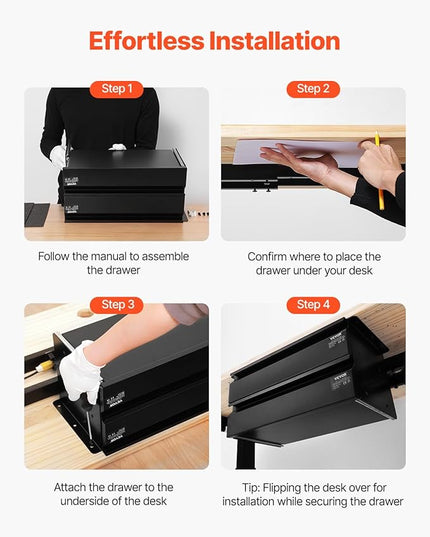 VEVOR Under Desk 2 Layer Slide Out Drawer, 16 inch Under Desk Pull-out Drawer for Home Office Sit Stand Workstation, Black