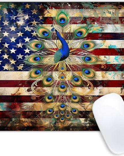 Square Mouse Pad Peacock and National Flag-2,Gaming Mouse Pads for Desk,Soft Computer Waterproof Non-Slip Mouse Mat