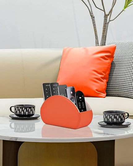 RHCSZ Remote Control Holder,TV Remote Caddy/Box with 5 Compartments,Bedside Table Organizer for Controller,Glasses,makeup brushes,jewelry and Media Player,Pen/Pencil Storage(Orange)