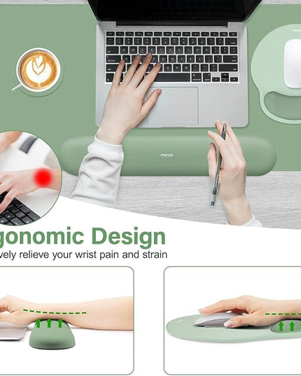 MOSISO Wrist Rest for Keyboard Mouse Pad Set, Large Gaming Deskpad&Circle Curved Mousepad&Keyboard Wrist Rest&Coaster, Ergonomic Non-Slip Mousepad&Easy Typing Pad with Silicone Lining, Green