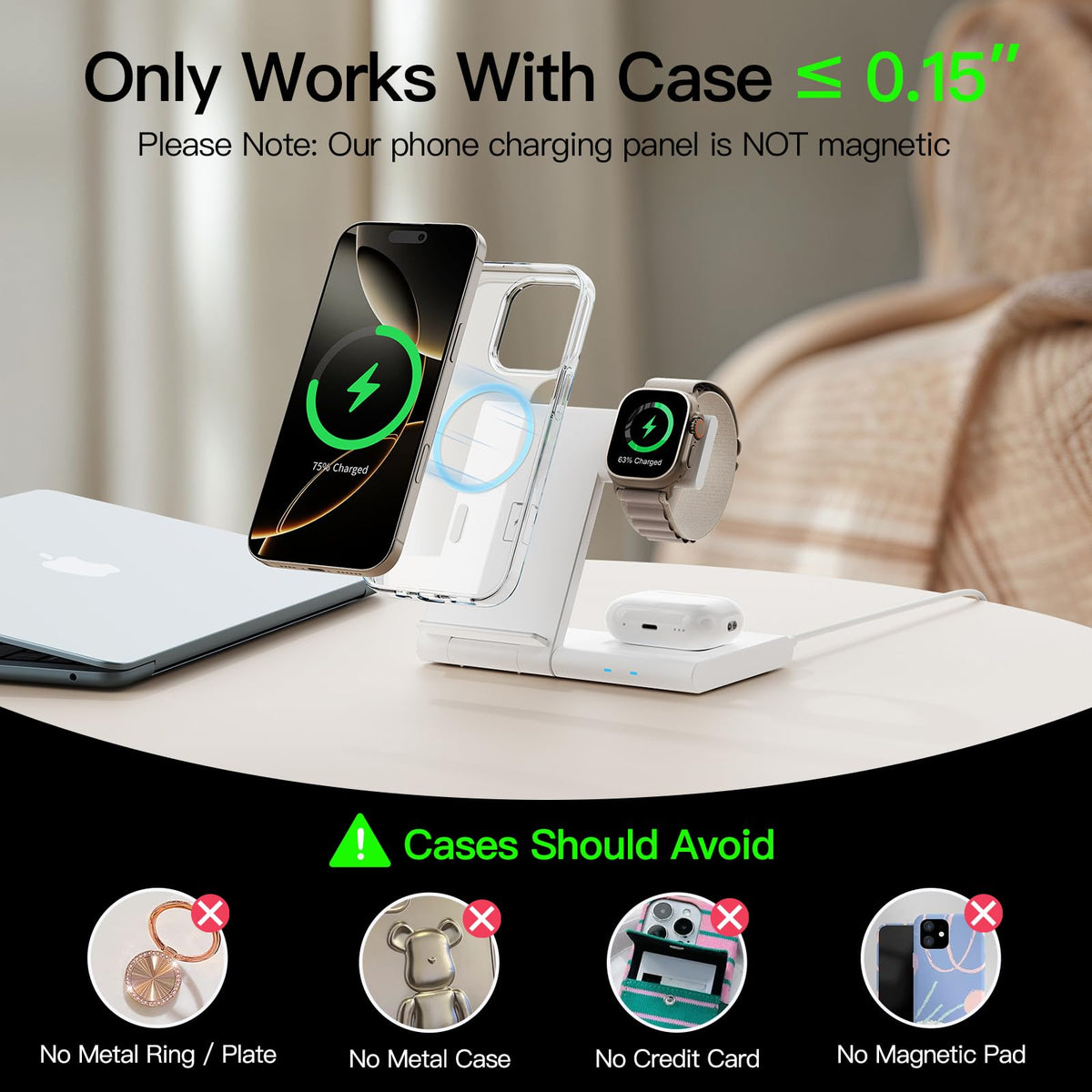 New Travel Portable Wireless Charger: for Apple Charging Station 3 in 1 Charger Stand Multiple Devices for Apple - iPhone 17 16 15 14 Pro Max 13 12 11 - Watch 2-11 SE Ultra Series - Airpods 4 3 2 Pro