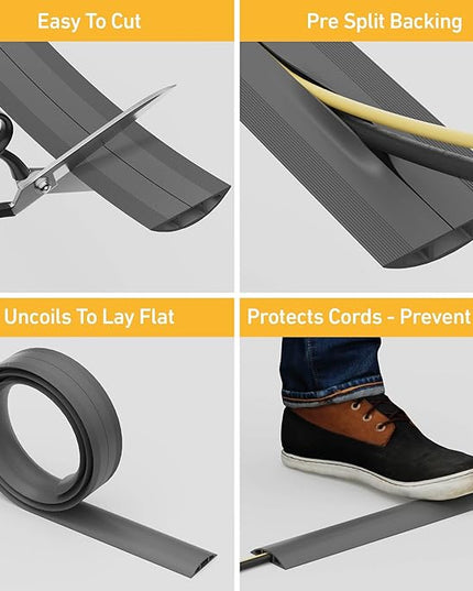 D-Line 6ft Floor Cord Cover, Cable Channel, Protect Cords, Prevent Trips - 0.63" W x 0.31" H - Gray