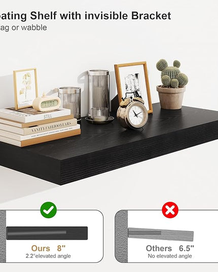 Heimlove 12 Inch Deep Floating Shelves, 55 x 12 inch Extra Long Floating Shelves for Wall, Large Display Shelf & Storage Shelf for Living Room Bedroom Kitchen Home Office, Set of 1, Black