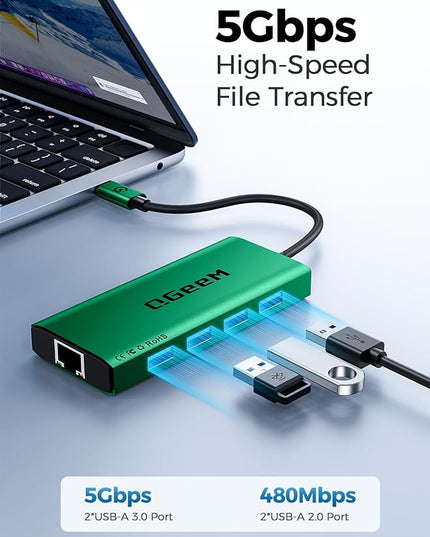 QGeeM USB C Hub Ethernet,9 in 1 USB Type C Hub HDMI Multi-Port Converter Adapter,100W Pd, USB 3.0,SD/TF Card Reader,Compatible for MacBook Pro Air Ipad HP Dell Lenovo Chromebook etc.-Green