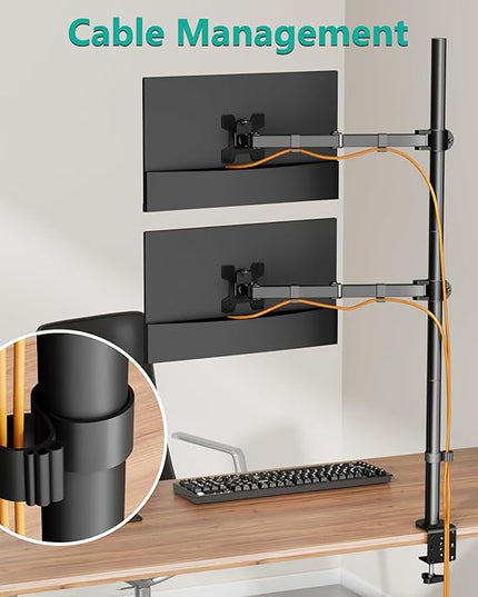 WALI Stacked Monitor Mount, Dual Monitor Stand Vertical for 2 Computer Screens Max 27'', Vertical Monitor Mount for Desk Holds up to 22lbs with Mounting Holes 75/100mm (M12XXL), Black