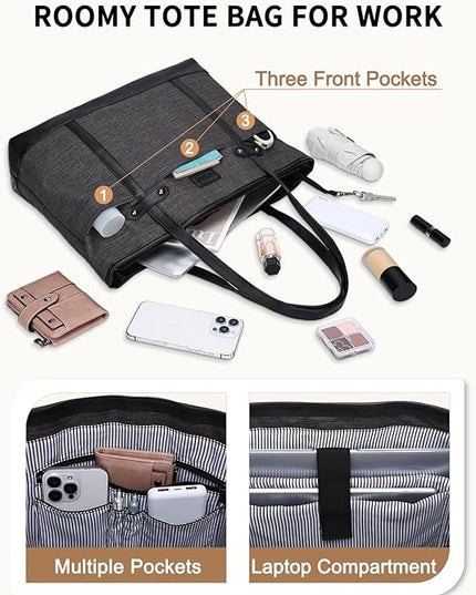 RAVUO Laptop Tote Bag for Women, Water Resistant 15.6 Inch Computer Handbag Purse Teacher Bag With Portable Small Pouch