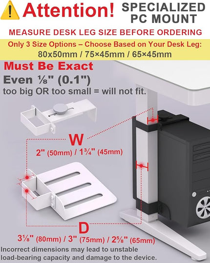 Under Desk PC Mount - No Drilling 40 lb Capacity, Computer Holder Under Table, Adjustable Height and Width, Clamp-on Leg PC Holder for Standing Desks (Fits 65mm×45mm Legs), with Non-Slip Pads, Black