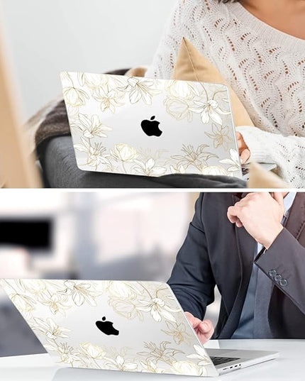 DONGKE Case for M5 MacBook Pro 14 inch 2025 2024-2021 M4 M3 M2 M1, Plastic Hard Shell Cover Compatible with A3434 A3112 A3401 A3185 A2992 A2779 A2442, Retina XDR Display & Touch ID, Golden Floral