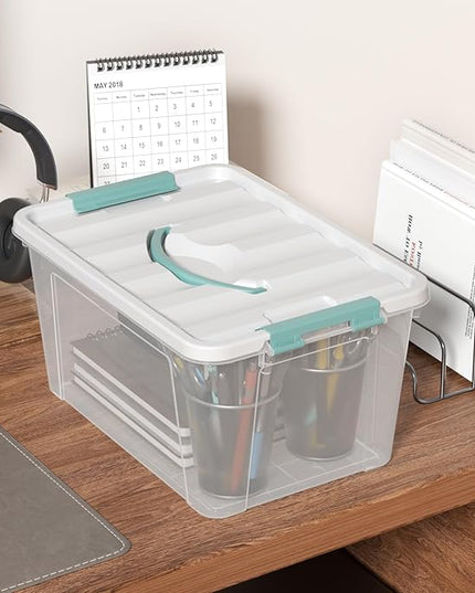 Xyskin 14 Quart Clear Storage Bins with Lid and Green Handle, Storage Latch Box/Bin Organizing Container