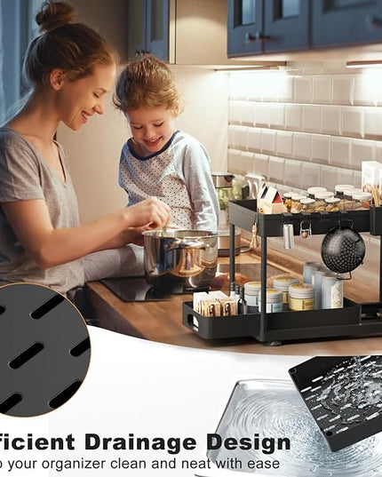 Under Sink Organizer, Under Kitchen Sink Organizer, 2 Pack Bathroom Cabinet Organizers and Storage, 2 Tier Pull-Out Multi-Purpose Storage Organizers for Bathroom Kitchen Cabinet, Black