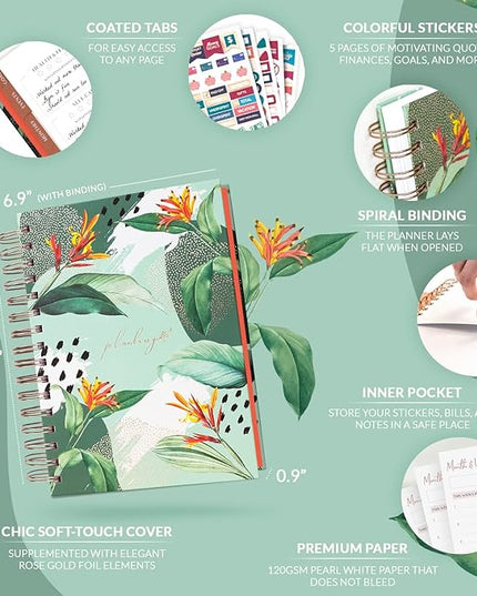 PLANBERRY Hourly Schedule Planner Premium – Undated Weekly Organizer with Time Slots & Monthly Budget – Time Management, Goal Setting, To-Do List & Habit Tracker –6.9″x8.5″(African Green)