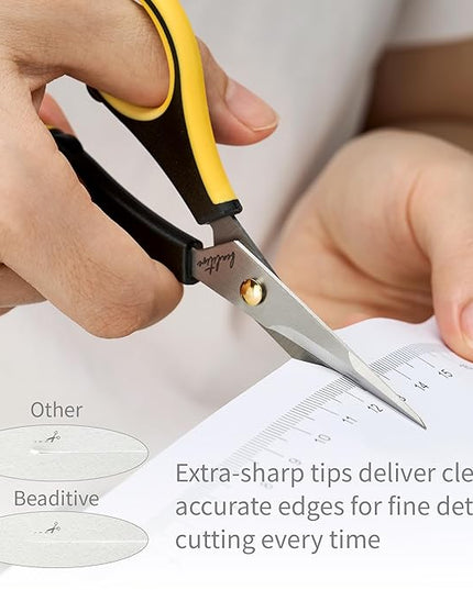 Beaditive Precision Craft Scissors - Stainless Steel Blades With Safety Cap - Ultra Sharp Tip & Non-Slip TPR Handles - For Adult & Kid Paper Crafting, Scrapbooking, Home, Office, and School Use