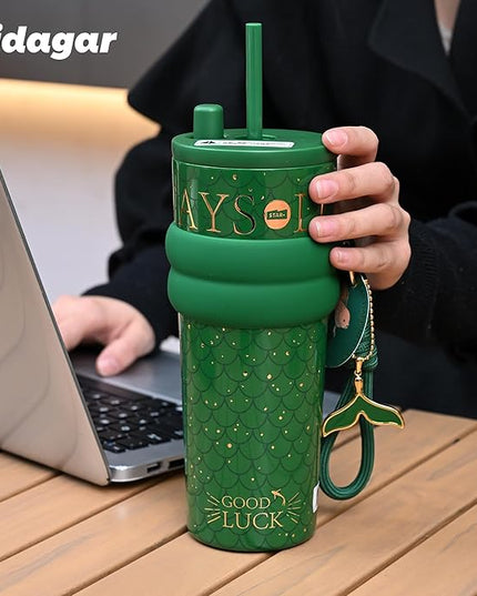 24 oz Tumbler with Lid and Straw, Insulated Coffee Mug Leak Proof, Portable Iced Travel Water Bottle, Reusable Thermal Coffee Cup, Gifts for Women, Emerald Green