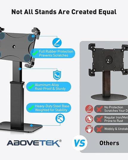 AboveTEK Anti-Theft iPad Kiosk Stand, 360 Rotation & Adj. Height 8.3"–13.4", Heavy-Duty Steel & Aluminum, Fits 9.7"-13" Tablets, Security Retail POS Tablet Stand for Business & Commercial Use
